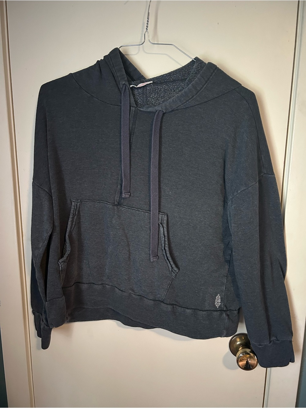 Free People Dark Gray Hooded Pullover Sweatshirt
